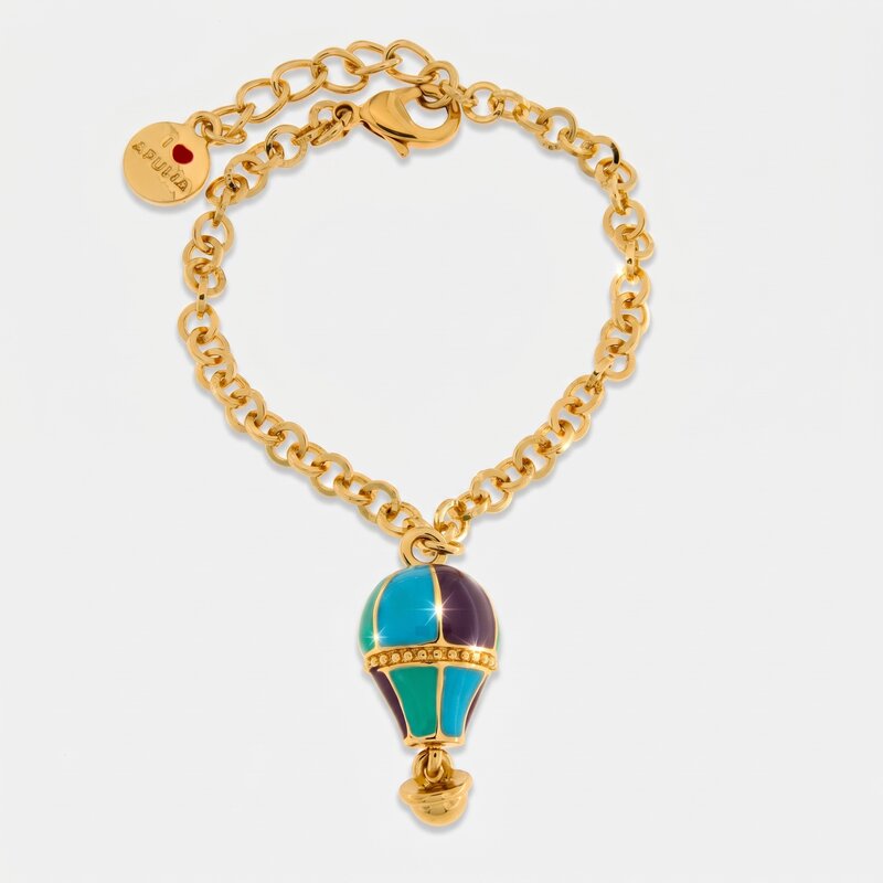Bracciale in Metallo con mongolfiera blu e azzurra placcata oro - BYSIMON gioielli