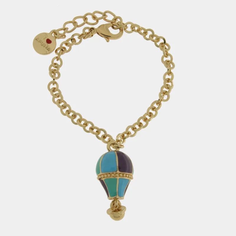 Bracciale in Metallo con mongolfiera blu e azzurra placcata oro - BYSIMON gioielli