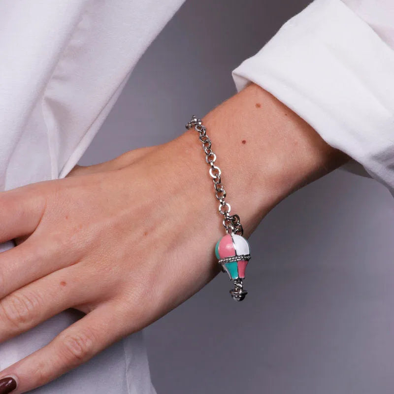 Bracciale in Metallo con mongolfiera rosa e verde