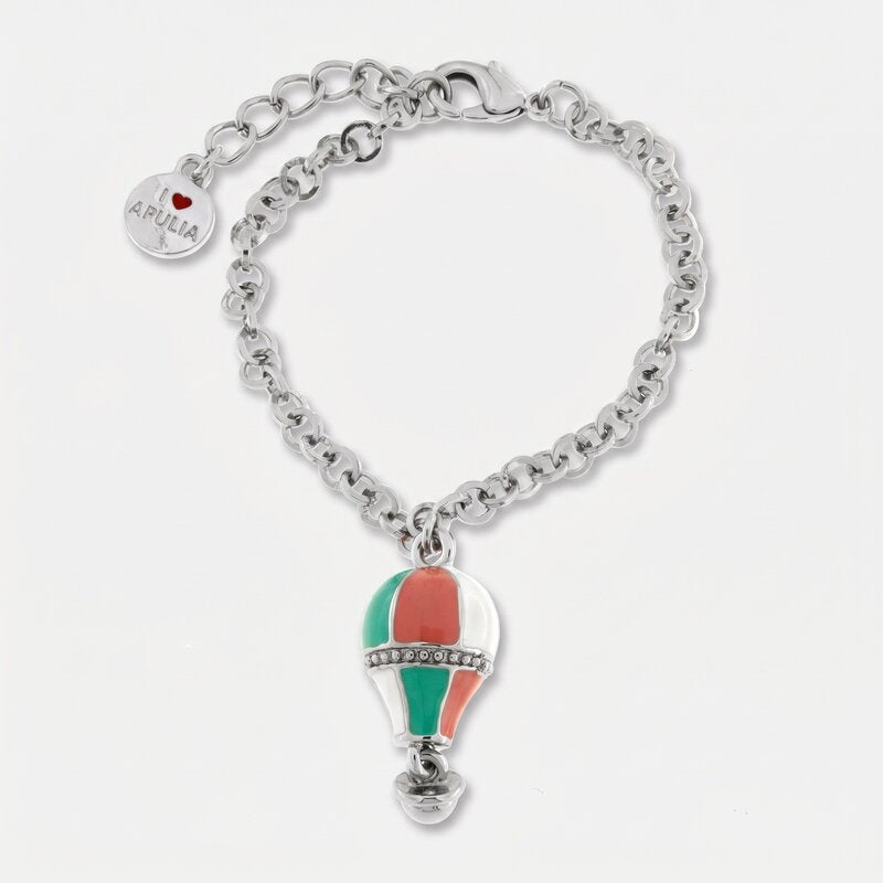 Bracciale in Metallo con mongolfiera rosa e verde - BYSIMON gioielli