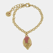 Bracciale in Metallo con pumo rosa e placcatura oro