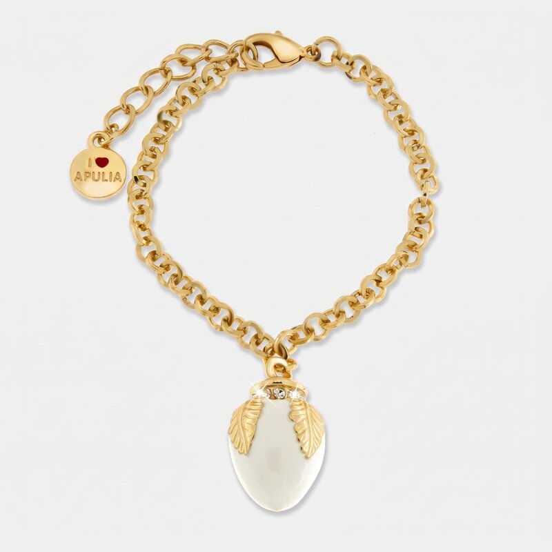 Bracciale con pumo pugliese bianco placcato oro | pumi pugliesi portafortuna | BYSIMON