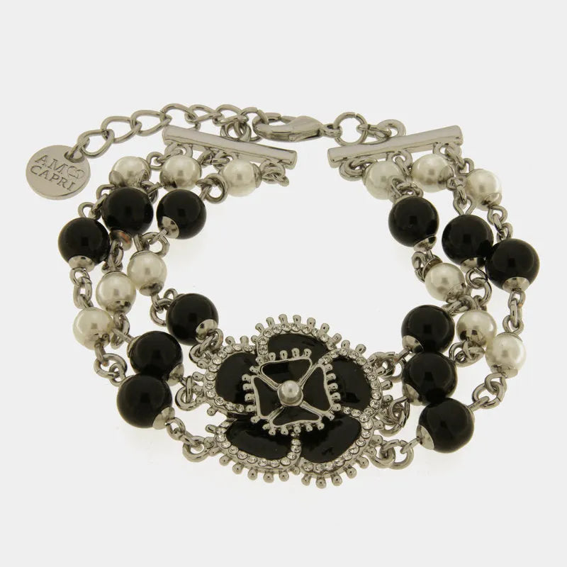 Bracciale in Metallo multifilo con fiore nero