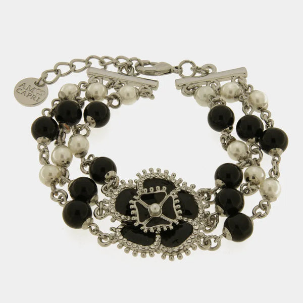 Bracciale in Metallo multifilo con fiore nero