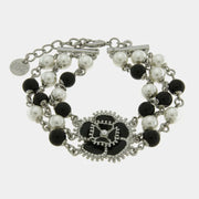 Bracciale in Metallo multifilo con fiore nero e perle bianche