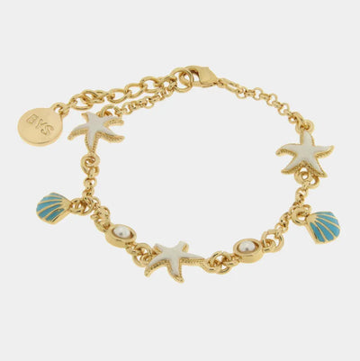 Bracciale con stelle marine bianche e conchiglie turchesi | collane conchiglia | BYSIMON