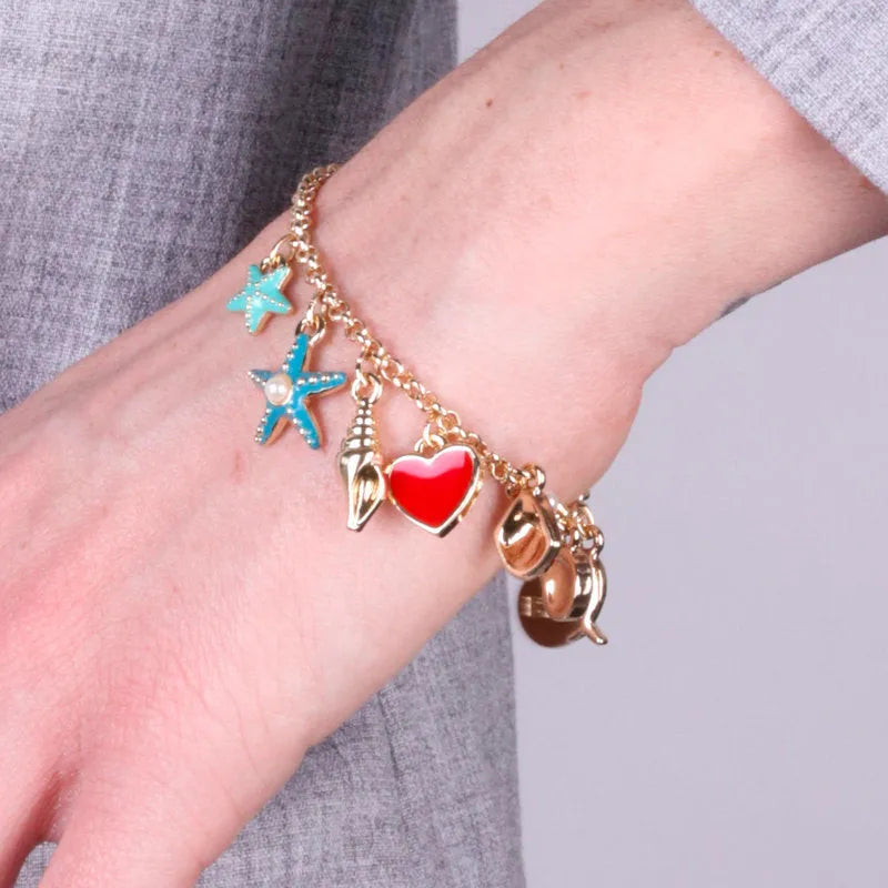 Bracciale in Metallo con cuore rosso, stelle marine, pesciolino e conchiglie bys - gioiello BySimon