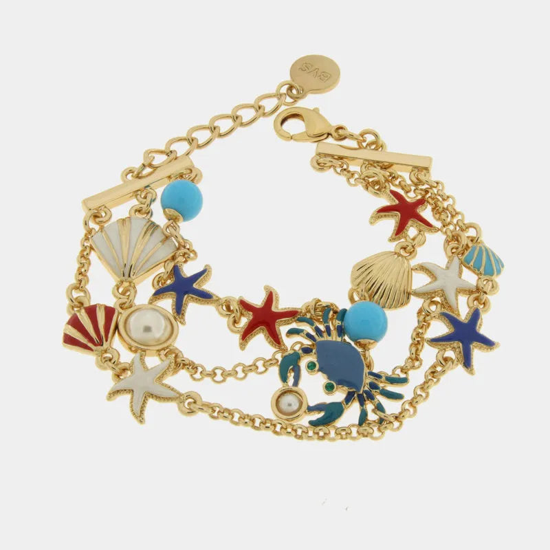 Bracciale in Metallo con granchio, stelle marine, pesciolino e conchiglie - BYSIMON gioielli