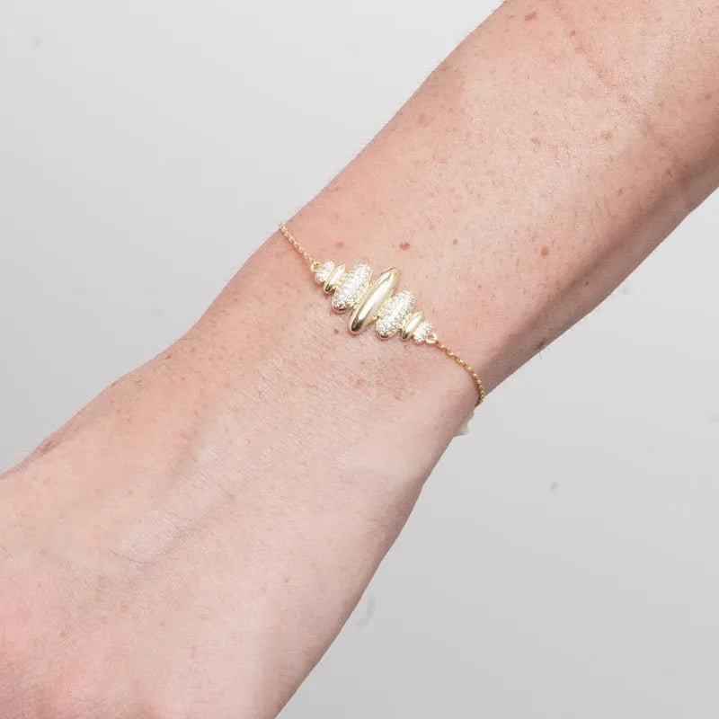Bracciale in Metallo ovali alternati lisci e pavè - BYSIMON gioielli