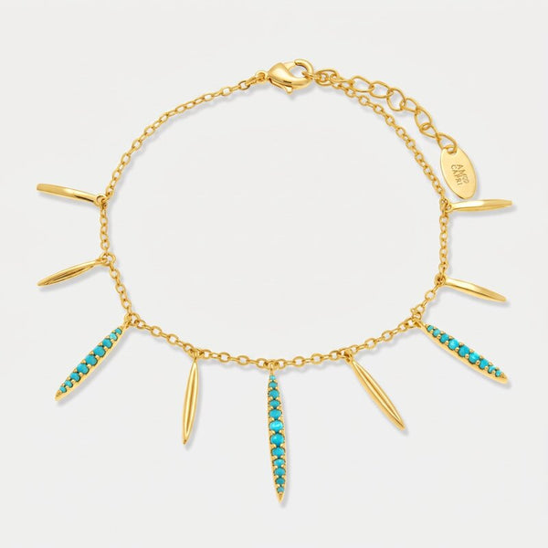 Bracciale in Metallo pendenti lisci e zirconi turchesi - BYSIMON gioielli