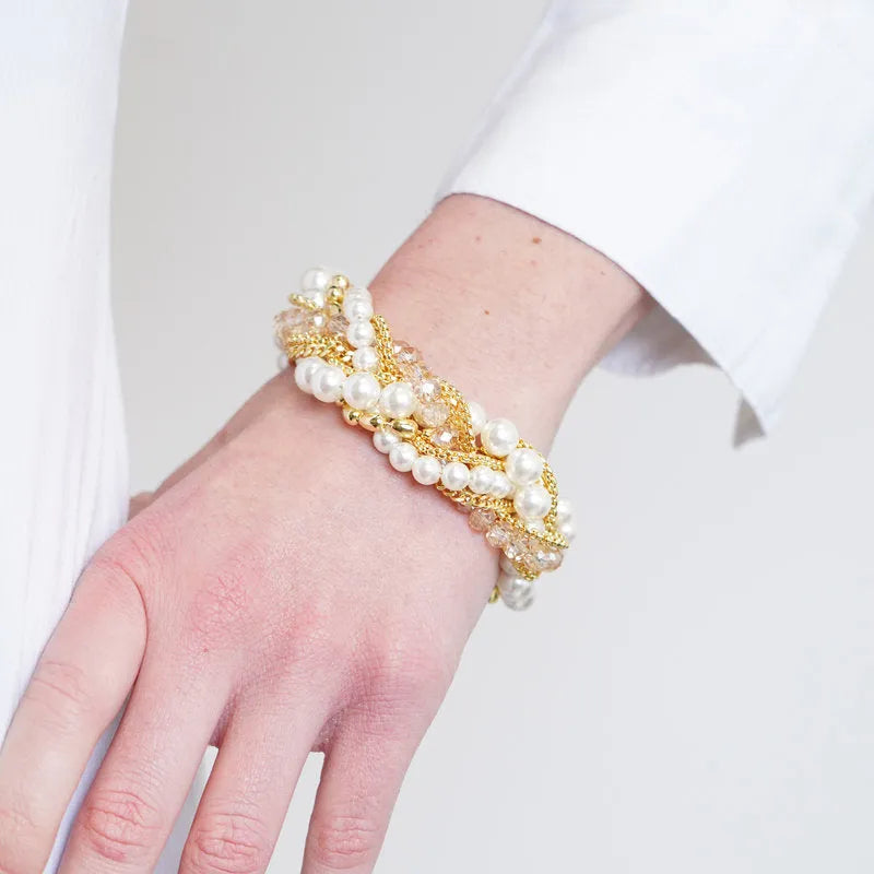 Bracciale in Metallo con perline e cristalli intrecciati