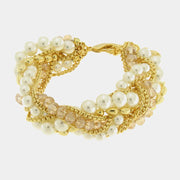 Bracciale in Metallo con perline e cristalli intrecciati