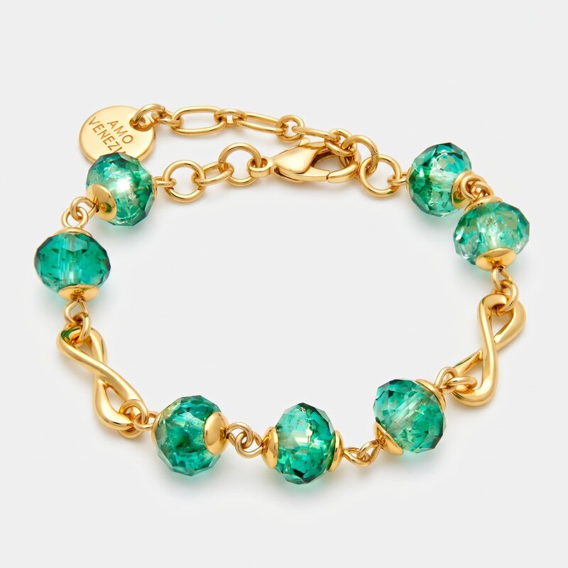Bracciale in Metallo con cristalli verdi ispirati all'art glass - BYSIMON gioielli