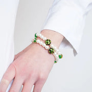 Bracciale in Metallo con doppio giro di perle e cristalli verdi