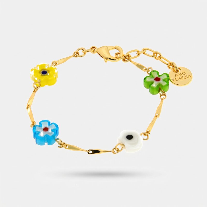 Bracciale Fiori Colorati con Cristalli Placcato Oro | AMOVENEZIA Gondola - BYSIMON gioielli
