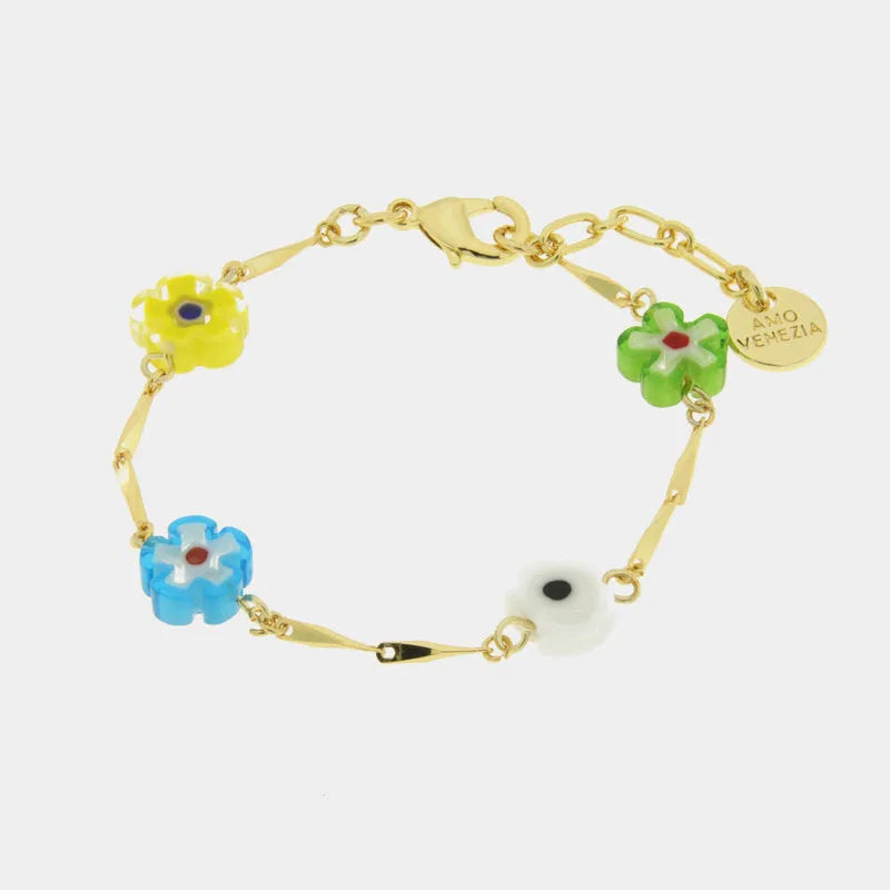 Bracciale Fiori Colorati con Cristalli Placcato Oro | AMOVENEZIA Gondola