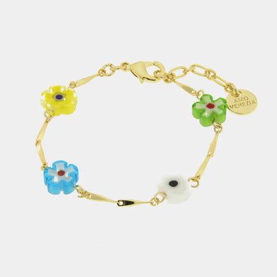 Bracciale Fiori Colorati con Cristalli Placcato Oro | AMOVENEZIA Gondola