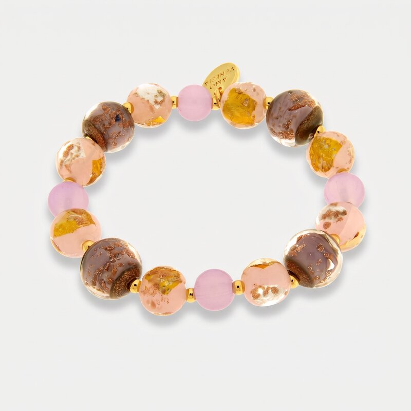Bracciale in Metallo con cristalli rosa ispirati al vetro di Murano - BYSIMON gioielli
