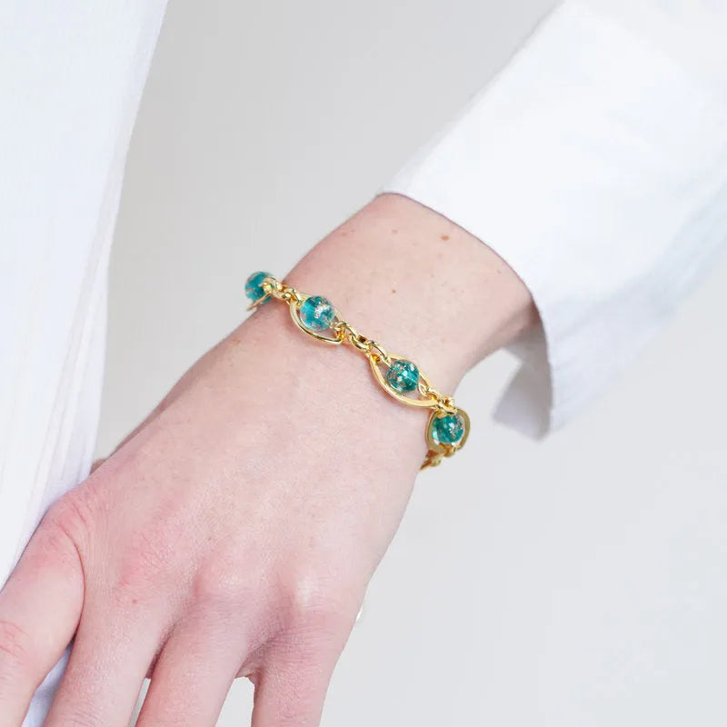 Bracciale in Metallo con cristalli verdi ispirati al vetro di Murano - BYSIMON gioielli