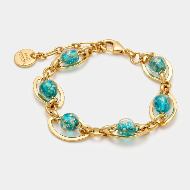 Bracciale in Metallo con cristalli verdi ispirati al vetro di Murano - BYSIMON gioielli