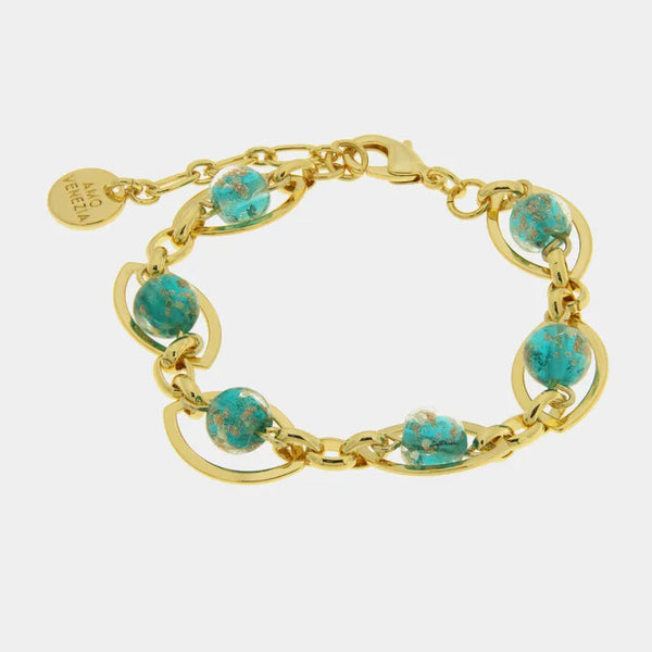 Bracciale in Metallo con cristalli verdi ispirati al vetro di Murano - BYSIMON gioielli