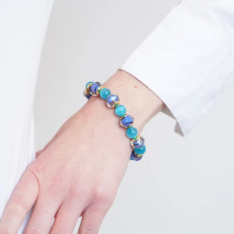 Bracciale in Metallo con cristalli blu ispirati al vetro di Murano