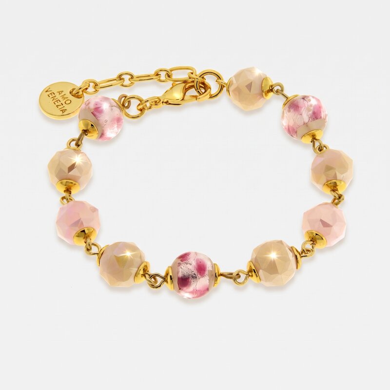 Bracciale in Metallo con cristalli rosa ispirati all'art glass - BYSIMON gioielli