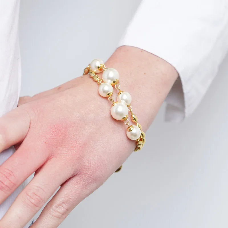 Made By Nami Bracciale Con Perle In Acciaio Chirurgico 316L – Color Oro O Argento, Impermeabile, Ipoallergenico, Lunghezza Regolabile 16+3 Cm, Gioiello Donna