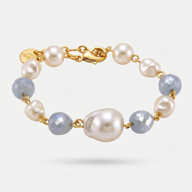 Bracciale in Metallo con cristalli e perle - BYSIMON gioielli