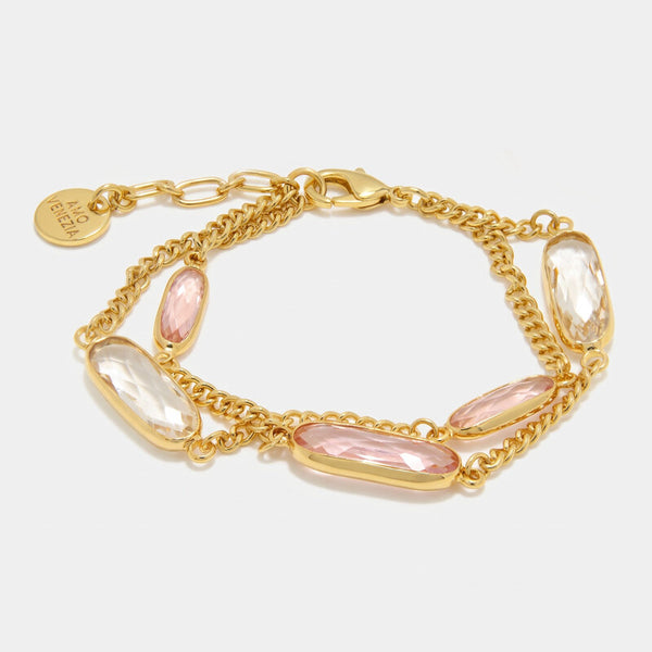 Bracciale in Metallo doppia catena con cristalli - BYSIMON gioielli