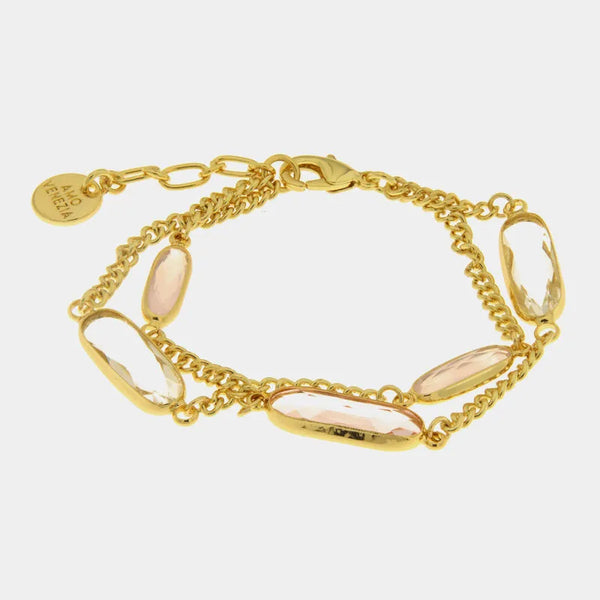 Bracciale in Metallo doppia catena con cristalli - BYSIMON gioielli