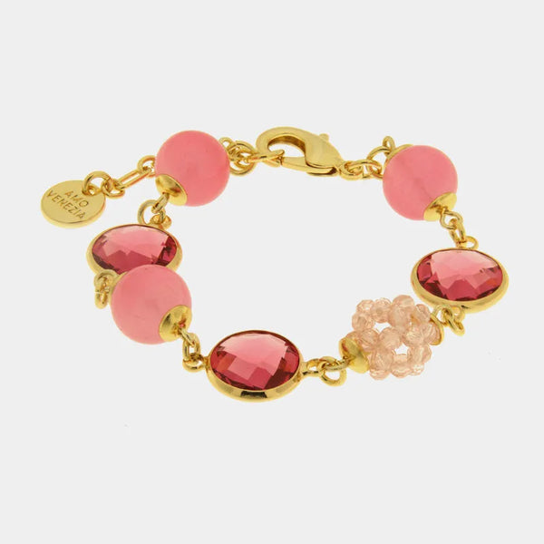 Bracciale in Metallo con cristalli rosa - BYSIMON gioielli