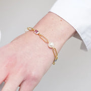 Bracciale in Metallo catena con cristalli e perle