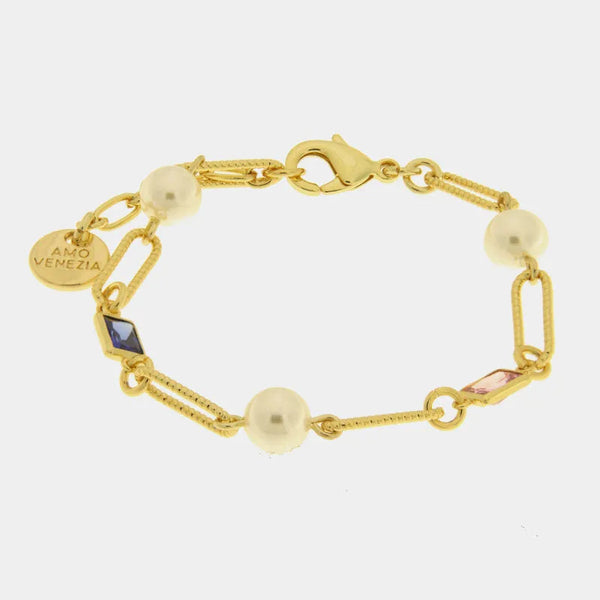 Bracciale in Metallo catena con cristalli e perle - BYSIMON gioielli