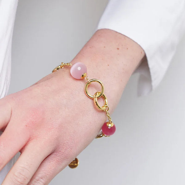 Bracciale in Metallo con sfere rosa e cristalli - BYSIMON gioielli