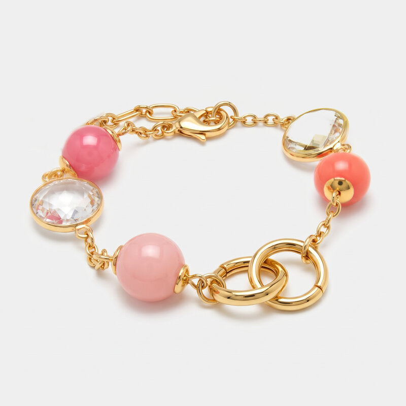 Bracciale in Metallo con sfere rosa e cristalli - BYSIMON gioielli