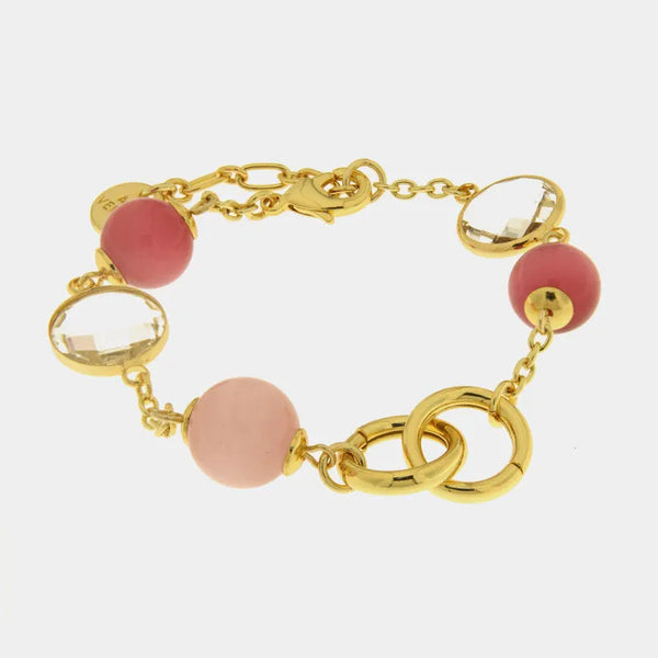 Bracciale in Metallo con sfere rosa e cristalli - BYSIMON gioielli