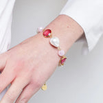 Bracciale in Metallo con perle e cristalli rosa - BYSIMON gioielli