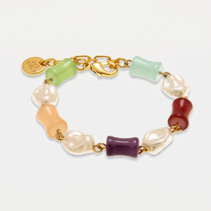 Bracciale in Metallo con perle e sfere colorate - BYSIMON gioielli