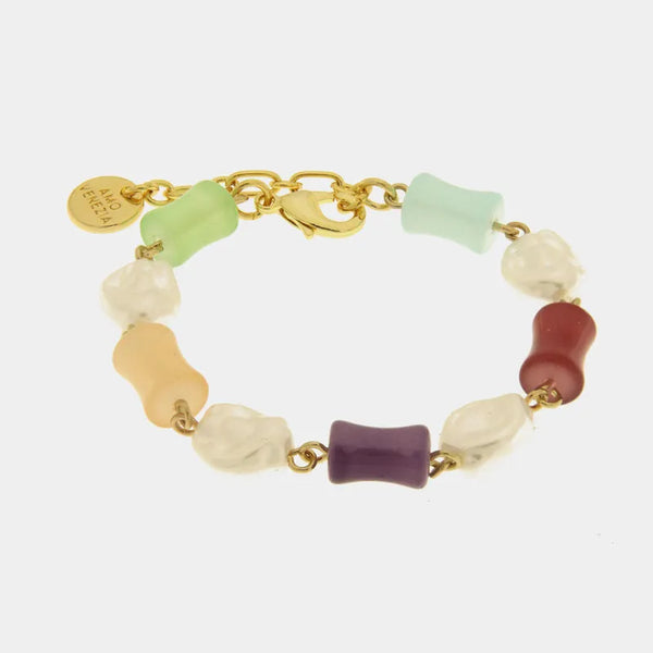 Bracciale in Metallo con perle e sfere colorate - BYSIMON gioielli