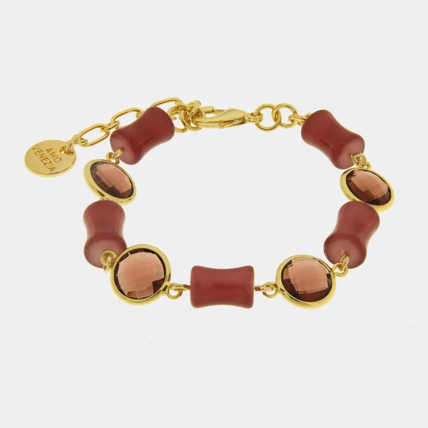 Bracciale in Metallo con cristalli marroni e sfere rosse - BYSIMON gioielli