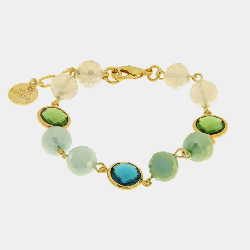 Bracciale in Metallo con cristalli e sfere colorate verdi - BYSIMON gioielli