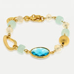 Bracciale in Metallo con cristallo azzurro e sfere colorate verdi - BYSIMON gioielli