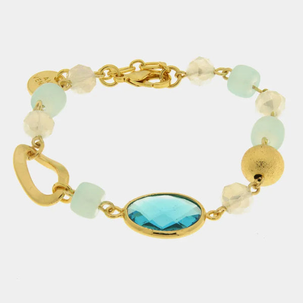 Bracciale in Metallo con cristallo azzurro e sfere colorate verdi - BYSIMON gioielli