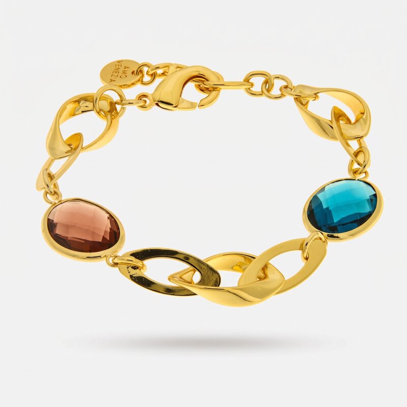 Bracciale in Metallo a catena con cristalli colorati - BYSIMON gioielli