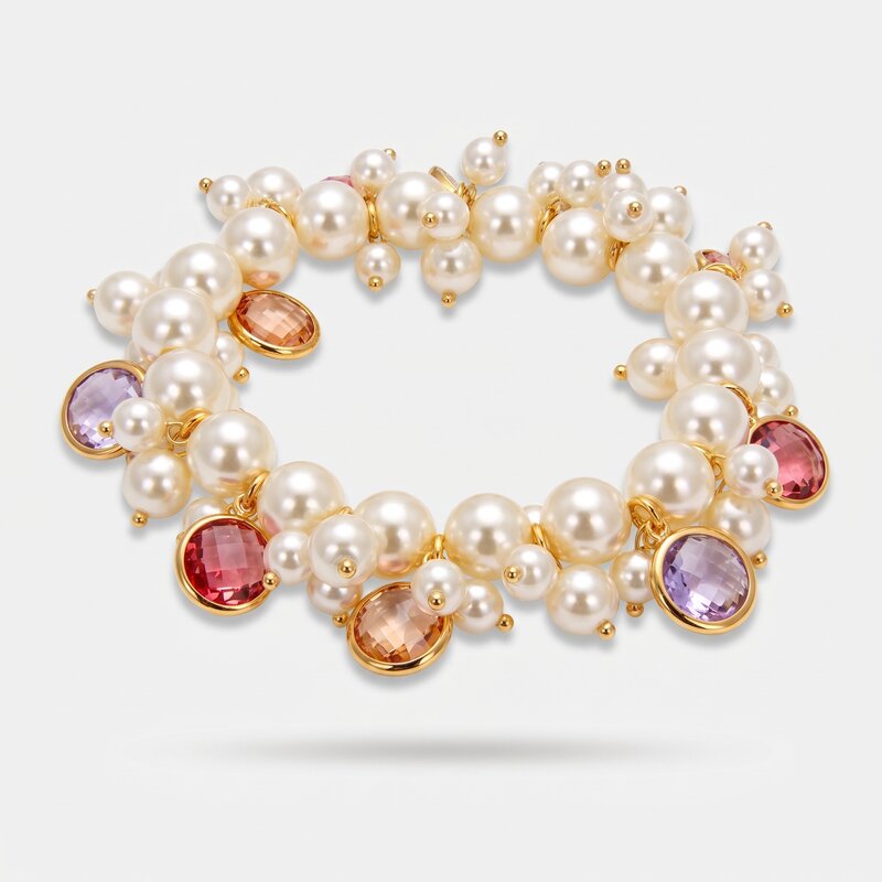 Bracciale in Metallo con perle e crisalli colorati rosa - BYSIMON gioielli