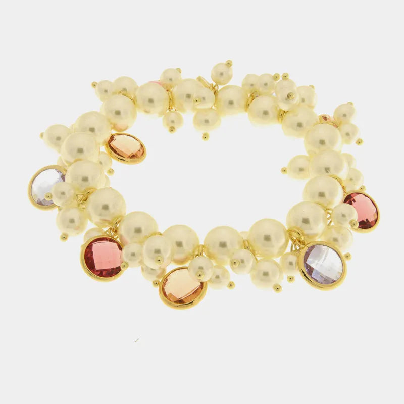 Bracciale in Metallo con perle e crisalli colorati rosa - BYSIMON gioielli