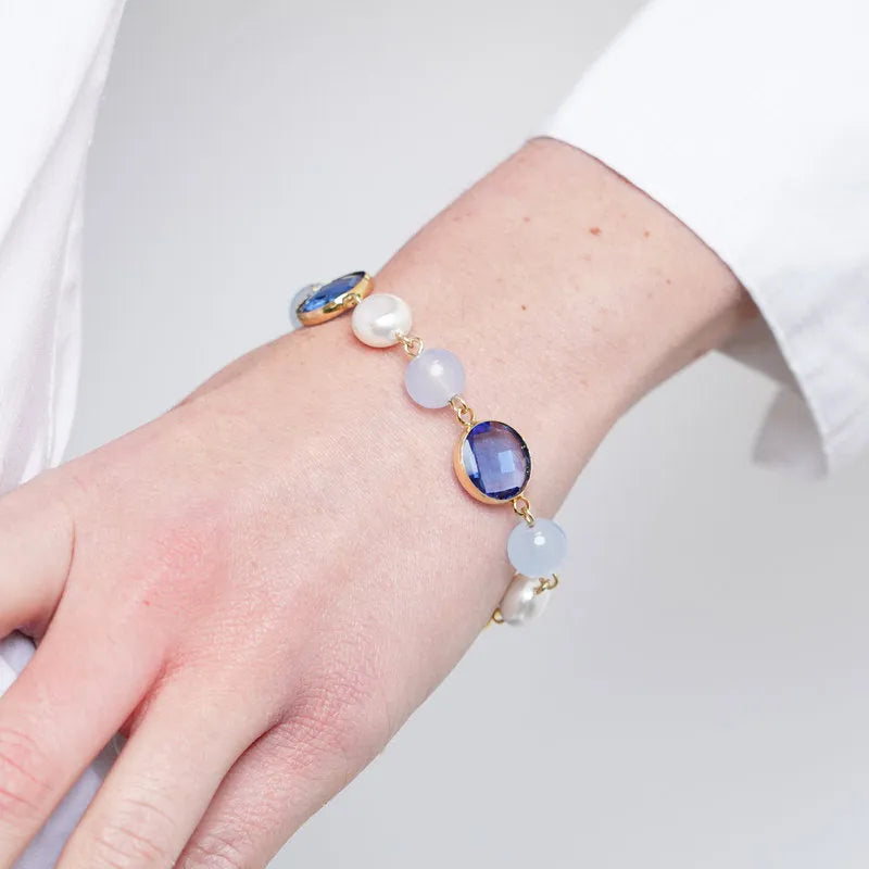 Bracciale in Metallo con sfere e cristalli blu - BYSIMON gioielli
