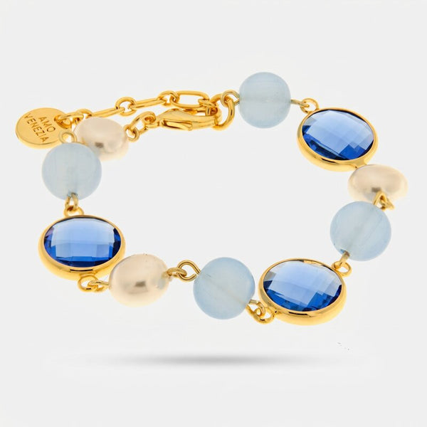 Bracciale in Metallo con sfere e cristalli blu - BYSIMON gioielli