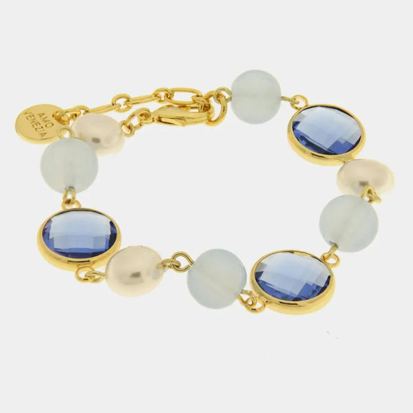 Bracciale in Metallo con sfere e cristalli blu - BYSIMON gioielli